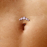 Titanium Threadless Floating Convex Basel 5 Crystals Curve Top Belly Button Ring
