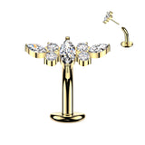Titanium Threadless Floating Convex Base  Marquise CZ Wing Top Belly Button Ring