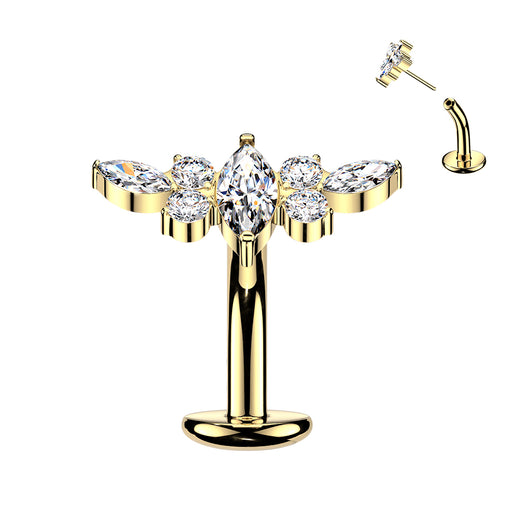 Titanium Threadless Floating Convex Base  Marquise CZ Wing Top Belly Button Ring