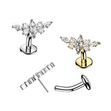 Titanium Threadless Floating Convex Base  Marquise CZ Wing Top Belly Button Ring