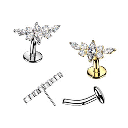 Titanium Threadless Floating Convex Base  Marquise CZ Wing Top Belly Button Ring