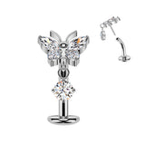 Titanium Threadless Floating Convex Base Butterfly CZ Top Belly Button Ring