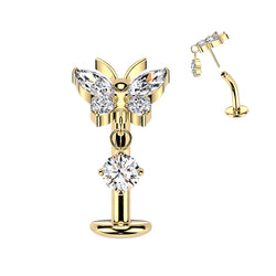Titanium Threadless Floating Convex Base Butterfly CZ Top Belly Button Ring