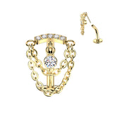 Titanium Threadless Floating Convex Base Double Chain CZ Top Belly Button Ring