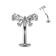 Titanium Threadless Floating Convex Base CZ Bow Top Belly Button Ring
