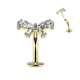 Titanium Threadless Floating Convex Base CZ Bow Top Belly Button Ring