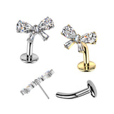 Titanium Threadless Floating Convex Base CZ Bow Top Belly Button Ring
