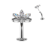 Titanium Threadless Floating Convex Base 3 Marquise CZ Leaf Top Belly Button Ring