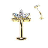 Titanium Threadless Floating Convex Base 3 Marquise CZ Leaf Top Belly Button Ring