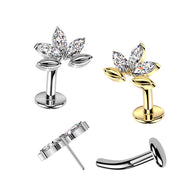Titanium Threadless Floating Convex Base 3 Marquise CZ Leaf Top Belly Button Ring