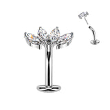 Titanium Threadless Floating Convex Base 4 Marquise CZ Fan Top Belly Button Ring