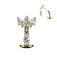 Titanium Threadless Floating Convex Base  Marquise CZ Dangle Top Belly Button Ring