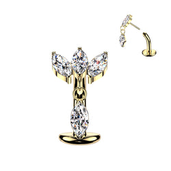 Titanium Threadless Floating Convex Base  Marquise CZ Dangle Top Belly Button Ring