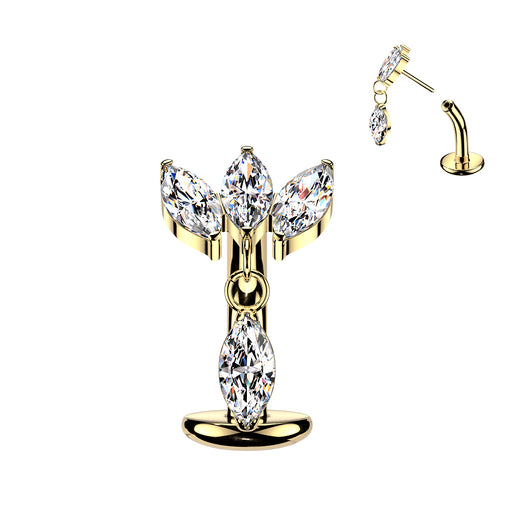 Titanium Threadless Floating Convex Base  Marquise CZ Dangle Top Belly Button Ring