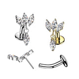 Titanium Threadless Floating Convex Base  Marquise CZ Dangle Top Belly Button Ring