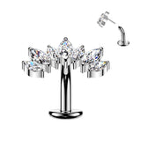 Titanium Threadless Floating Convex Base 7 Marquise CZ Curve Top Belly Button Ring
