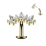 Titanium Threadless Floating Convex Base 7 Marquise CZ Curve Top Belly Button Ring