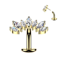 Titanium Threadless Floating Convex Base 7 Marquise CZ Curve Top Belly Button Ring