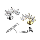 Titanium Threadless Floating Convex Base 7 Marquise CZ Curve Top Belly Button Ring