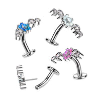 Titanium Threadless Floating Opal Flower Top Belly Button Ring