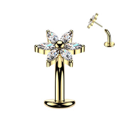 Titanium Threadless Floating Convex Base 6 Marquise CZ Flower Top Belly Button Ring