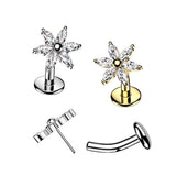 Titanium Threadless Floating Convex Base 6 Marquise CZ Flower Top Belly Button Ring