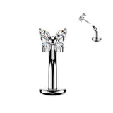 Titanium Threadless Floating Convex Base Butterfly CZ Top Belly Button Ring