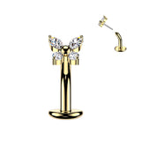 Titanium Threadless Floating Convex Base Butterfly CZ Top Belly Button Ring