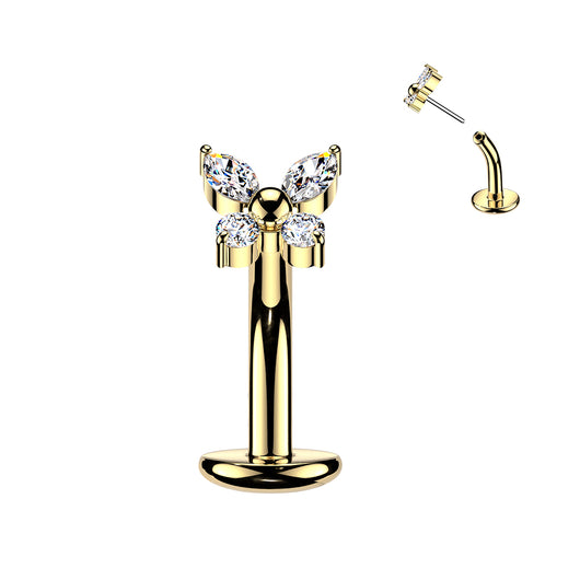 Titanium Threadless Floating Convex Base Butterfly CZ Top Belly Button Ring