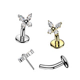 Titanium Threadless Floating Convex Base Butterfly CZ Top Belly Button Ring