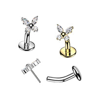 Titanium Threadless Floating Convex Base Butterfly CZ Top Belly Button Ring