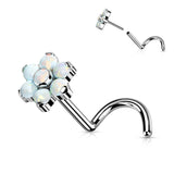 Titanium Opal & CZ Flower Top Threadless Push In Nose Screw