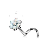 Titanium Opal & CZ Flower Top Threadless Push In Nose Screw