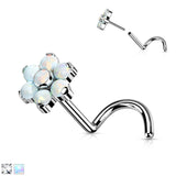 Titanium Opal & CZ Flower Top Threadless Push In Nose Screw