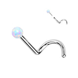 Titanium Opal Ball Top Threadless Push In Nose Screw