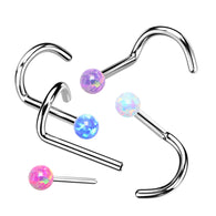 Titanium Opal Ball Top Threadless Push In Nose Screw