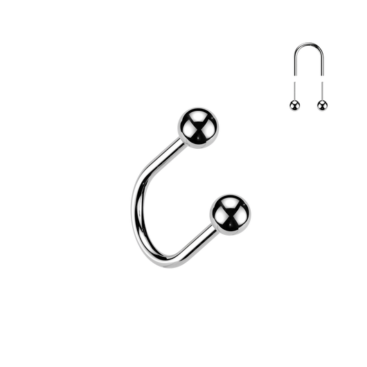 Titanium Threadless Push In U Hoop With Ball Top For Lip, Nostril, Cartilage Eyebrow 16G