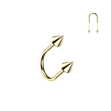 Titanium Threadless Push In U Hoop With Spike Top For Lip, Nostril, Cartilage Eyebrow 16G