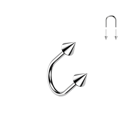 Titanium Threadless Push In U Hoop With Spike Top For Lip, Nostril, Cartilage Eyebrow 16G
