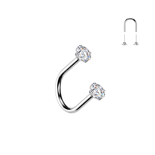 Titanium Threadless Push In U Hoop CZ Top For Lip, Nostril, Cartilage Eyebrow 18G