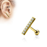 CZ Lined Set 12mm Long Bar Top Ear Cartilage Helix Daith Tragus Barbell Earrings