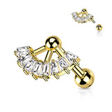 Multi Square CZ Fan Top Ear Cartilage Helix Daith Tragus Barbell Earrings