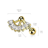 Multi Square CZ Fan Top Ear Cartilage Helix Daith Tragus Barbell Earrings