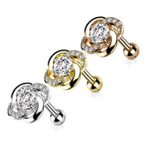 Pave CZ Flower Ear Cartilage Helix Daith Tragus Studs Earrings