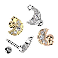 CZ Pave Crescent Moon Ear Cartilage Helix Daith Tragus Studs
