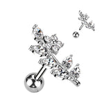 CZ Flower and Vine Top Ear Cartilage Helix Daith Tragus Barbell Earrings