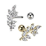 CZ Flower and Vine Top Ear Cartilage Helix Daith Tragus Barbell Earrings