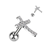 CZ Paved Curved Cross Top Ear Cartilage Helix Daith Tragus Barbell Earrings