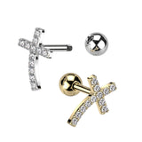 CZ Paved Curved Cross Top Ear Cartilage Helix Daith Tragus Barbell Earrings
