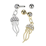 CZ Pave Jellyfish Dangle Ear Cartilage Helix Daith Tragus Barbell Earrings